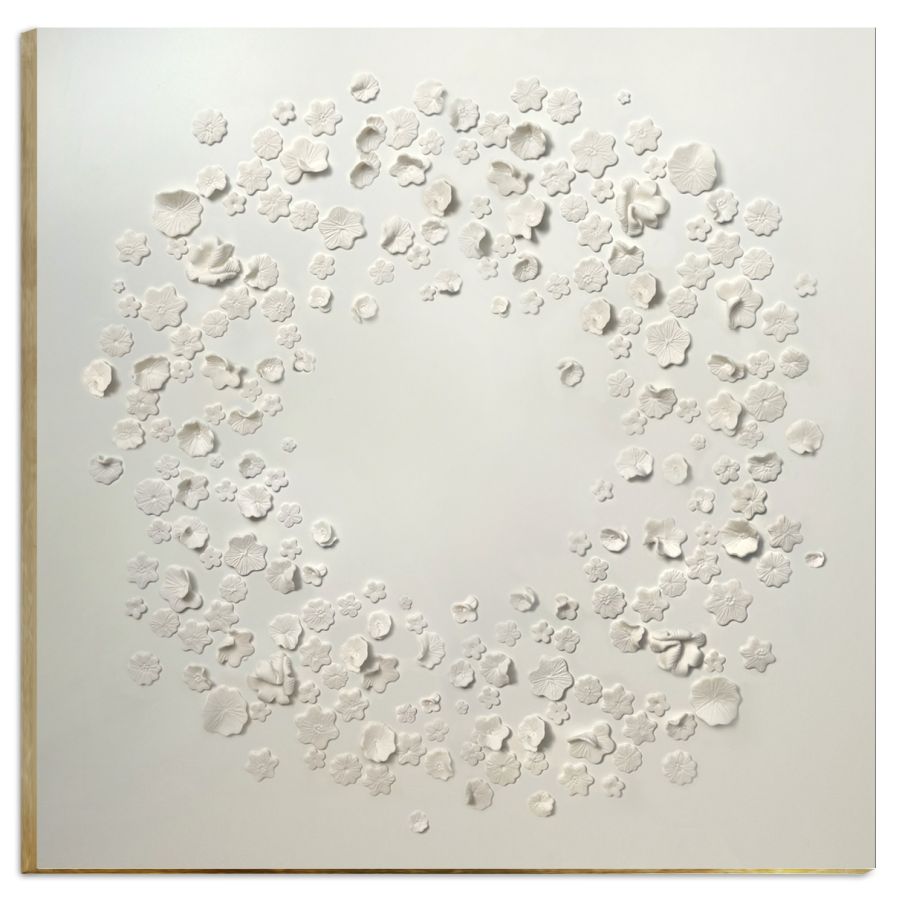 Flure Handmade porcelain artwork on a panel with hand leafed edging